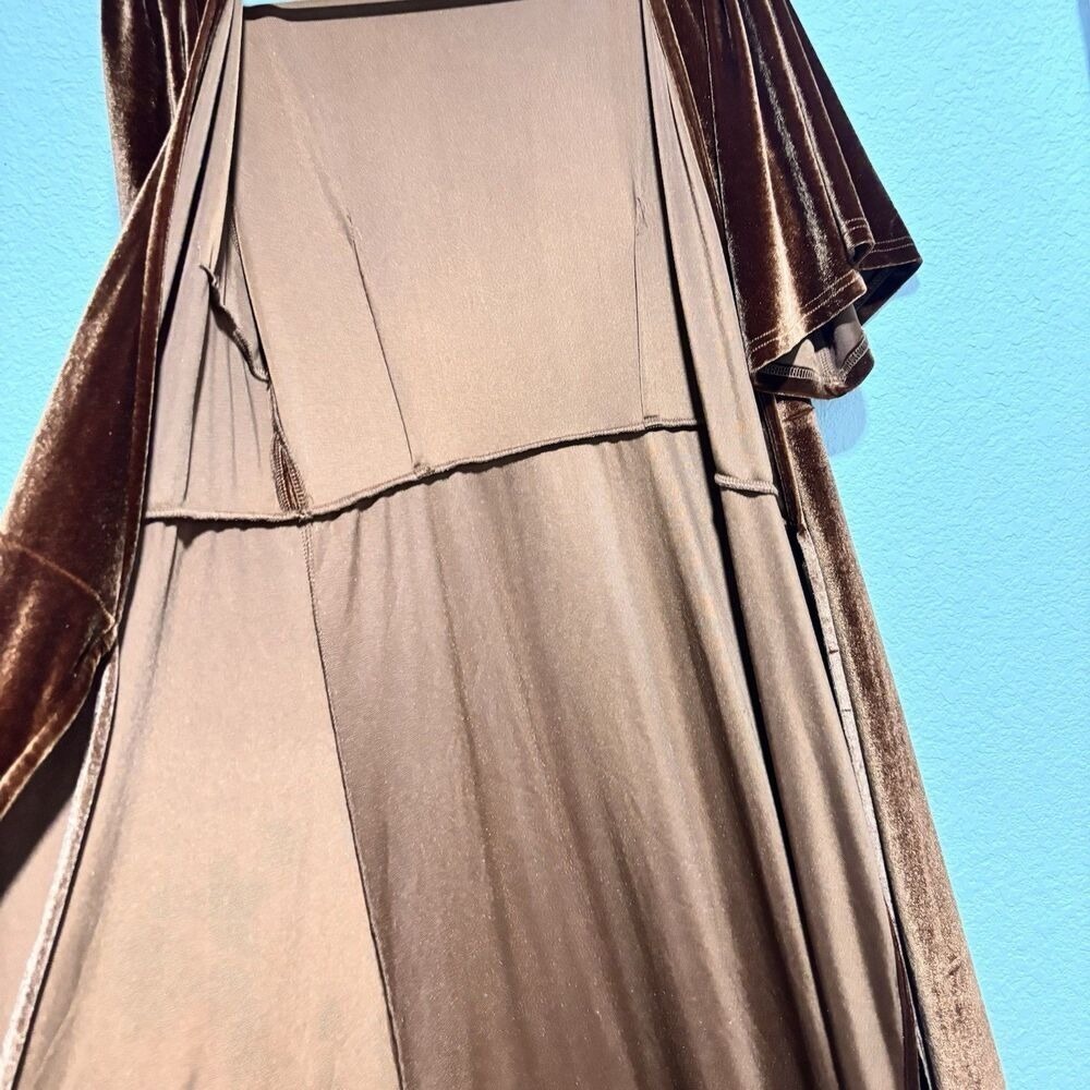 Baltic Born Velvet Wrap Maxi Dress Rust Brown Flutter Formal Evening Gown L - Picture 7 of 7